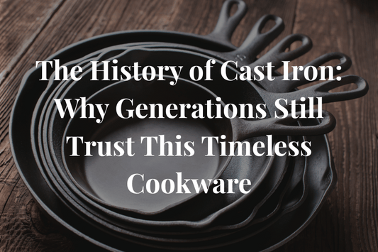 Stacked cast iron skillets on a wooden surface, viewed from above, illustrating traditional cookware used in the blog titled "The History of Cast Iron: Why Generations Still Trust This Timeless Cookware."